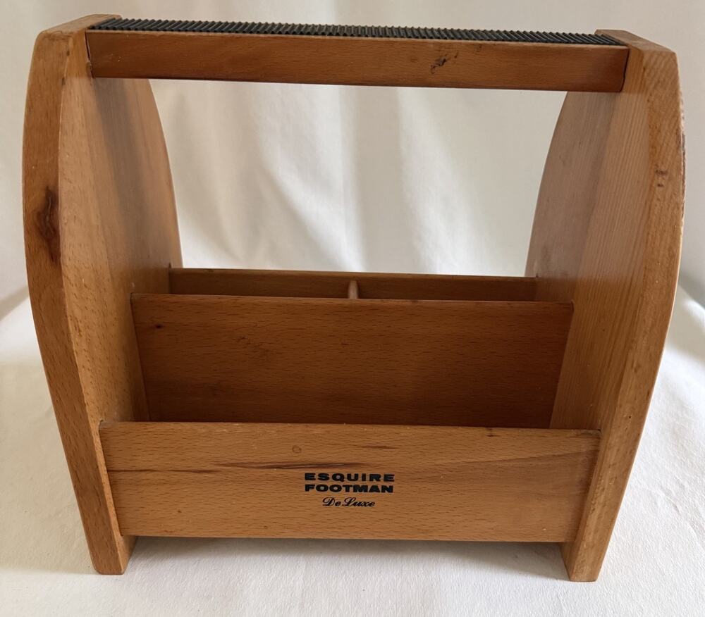 Vintage Esquire Footman De Luxe Wooden Shoe Shine Caddy Valet 1950s